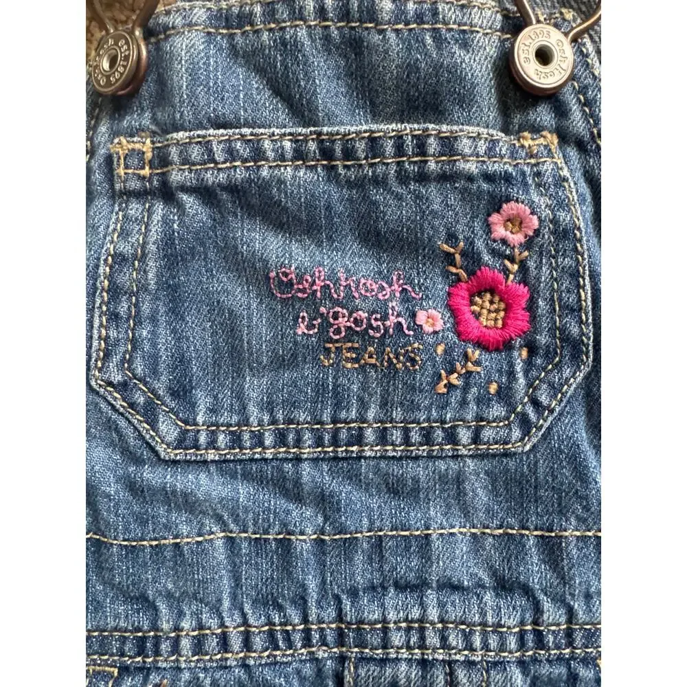 Y2K OshKosh B’gosh Denim Jumper Dress Floral Embroidered 12M